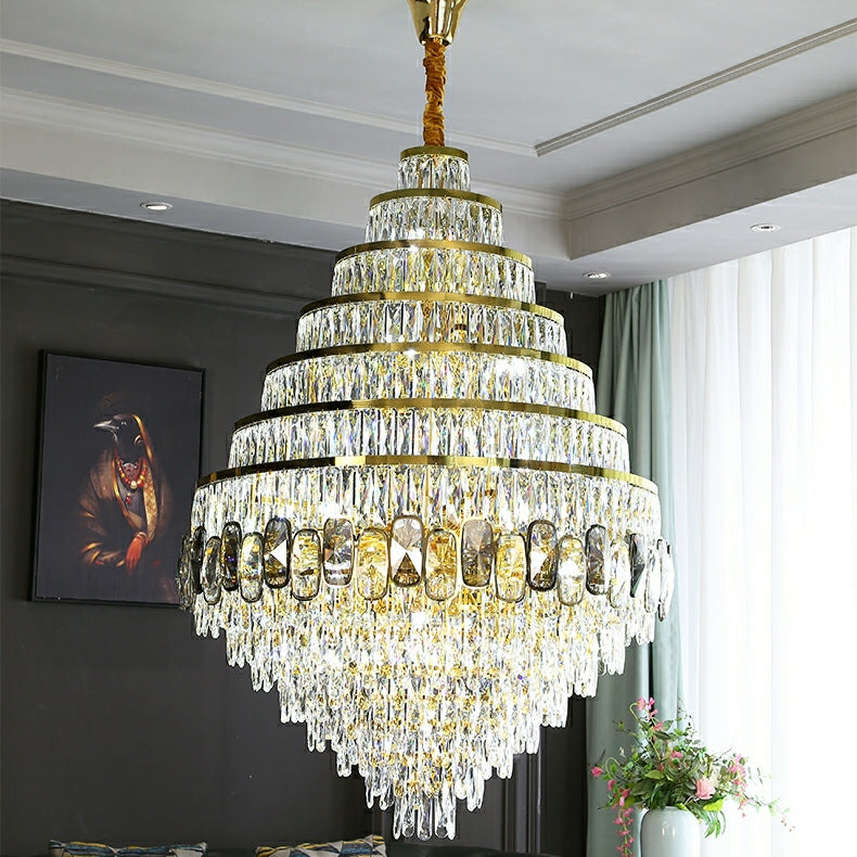 Honeycomb Shaped Ceiling Chandelier Extra Large Crystal Light Fixture For Foyer Staircase/ Entryway In Gold Finish - Richardrider