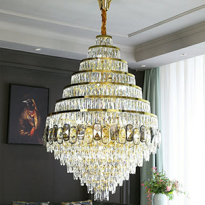 Honeycomb Shaped Ceiling Chandelier Extra Large Crystal Light Fixture For Foyer Staircase/ Entryway In Gold Finish - Richardrider