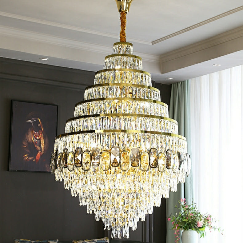Honeycomb Shaped Ceiling Chandelier Extra Large Crystal Light Fixture For Foyer Staircase/ Entryway In Gold Finish - Richardrider