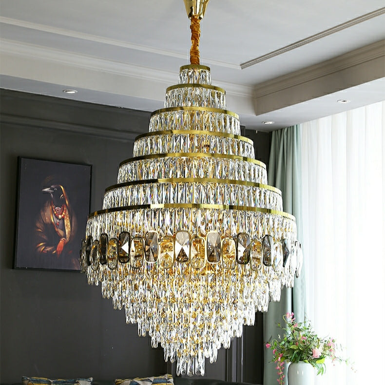 Honeycomb Shaped Ceiling Chandelier Extra Large Crystal Light Fixture For Foyer Staircase/ Entryway In Gold Finish - Richardrider