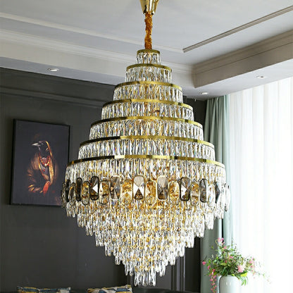 Honeycomb Shaped Ceiling Chandelier Extra Large Crystal Light Fixture For Foyer Staircase/ Entryway In Gold Finish - Richardrider