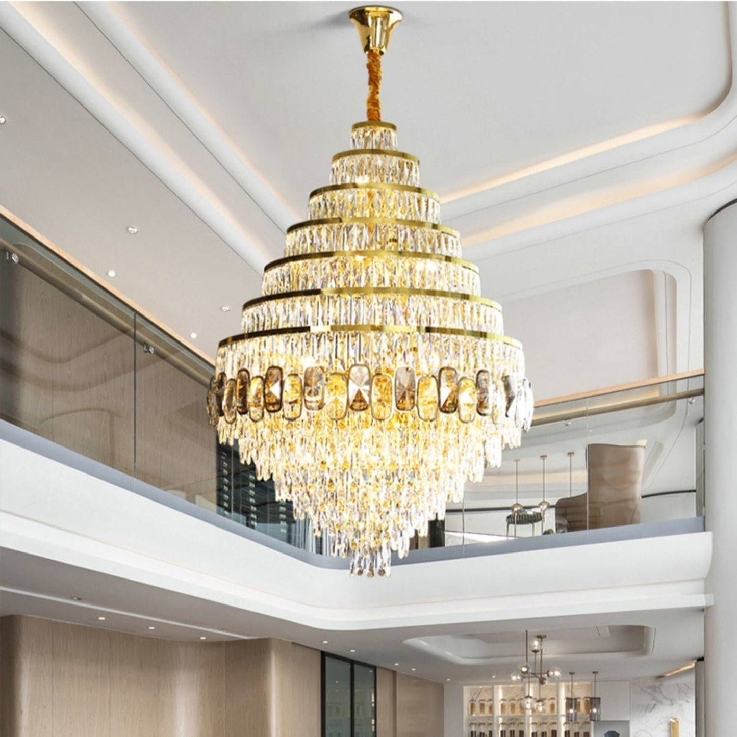 Honeycomb Shaped Ceiling Chandelier Extra Large Crystal Light Fixture For Foyer Staircase/ Entryway In Gold Finish - Richardrider