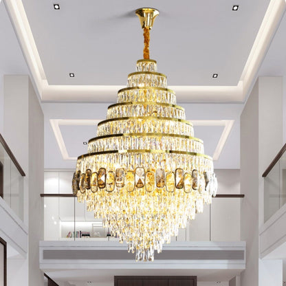 Honeycomb Shaped Ceiling Chandelier Extra Large Crystal Light Fixture For Foyer Staircase/ Entryway In Gold Finish - Richardrider