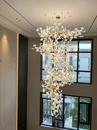 Artistic Tree Branch Pendant Light with Ceramic Ginkgo Leaves - Richardrider