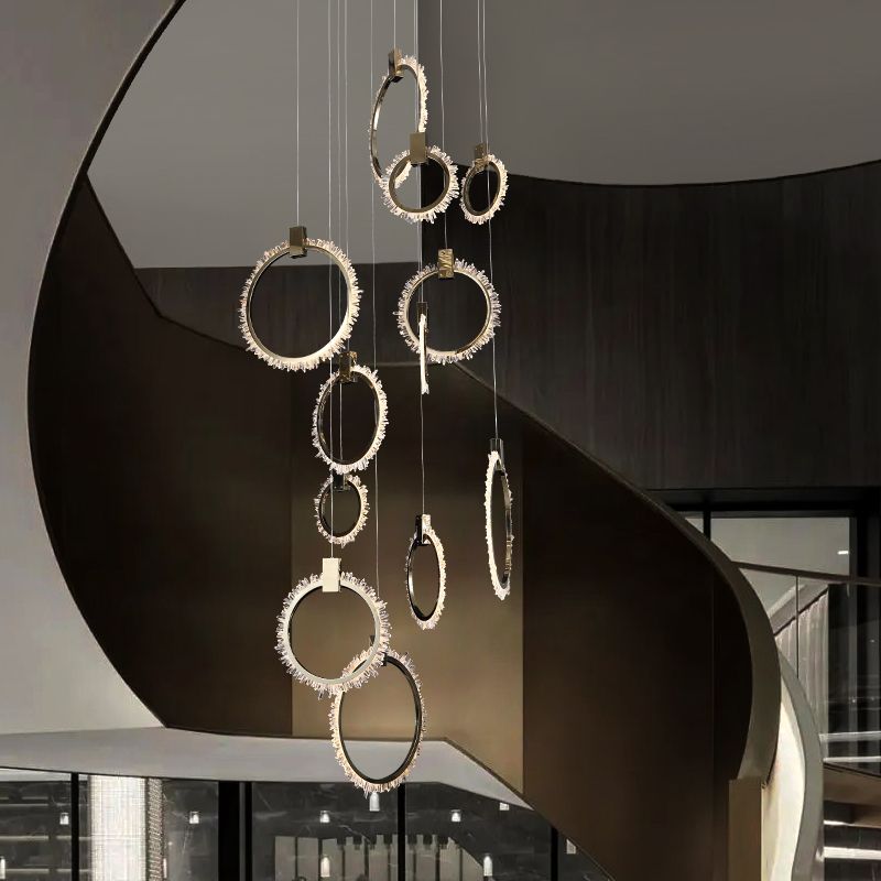 Primary Crystal Cluster 12 Rings Staircase Chandelier - Richardrider