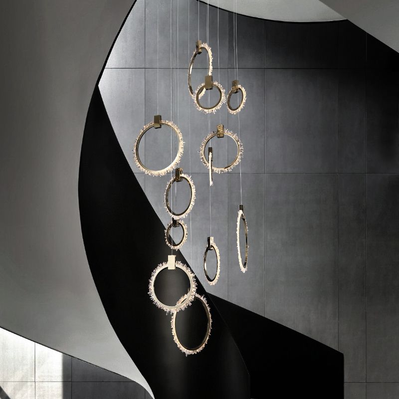 Primary Crystal Cluster 12 Rings Staircase Chandelier - Richardrider