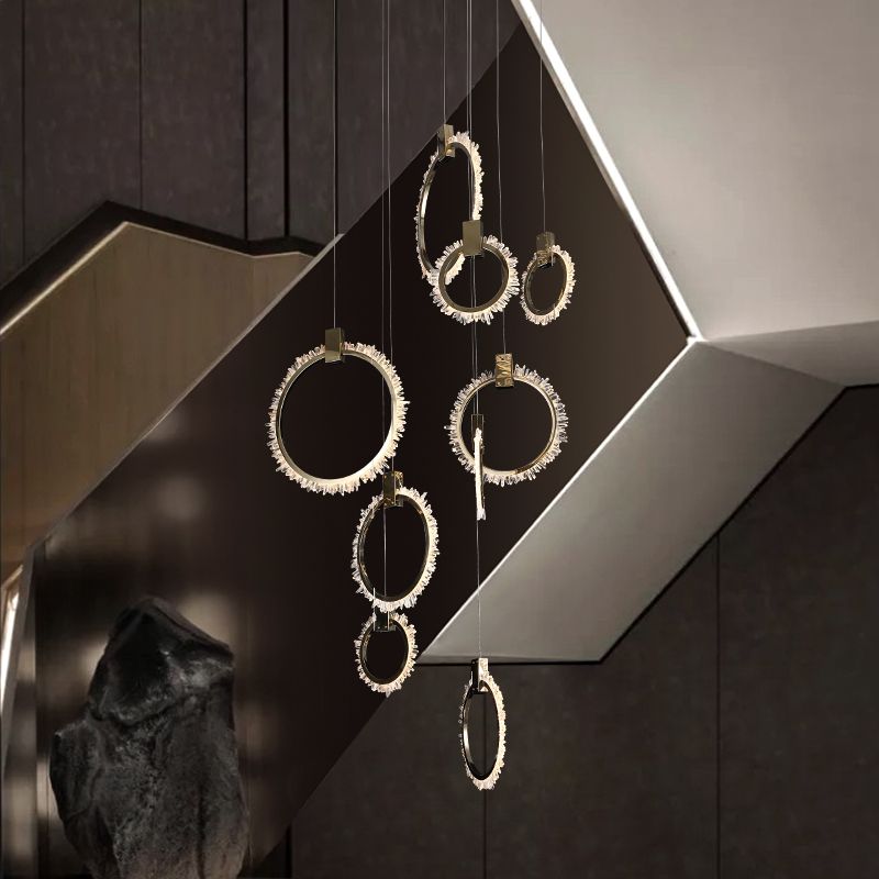 Primary Crystal Cluster 12 Rings Staircase Chandelier - Richardrider