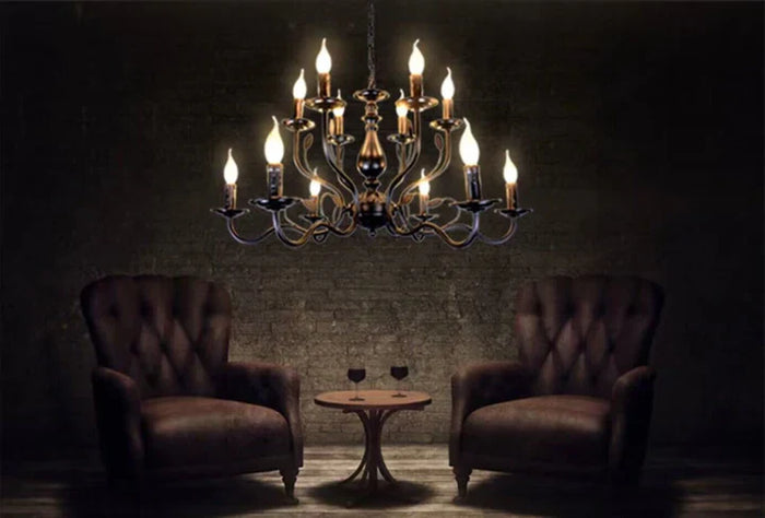 Multi Layer Iron Chandelier with Electronic Candles in Vintage Country Style for Living Room Cafe and Study - Richardrider