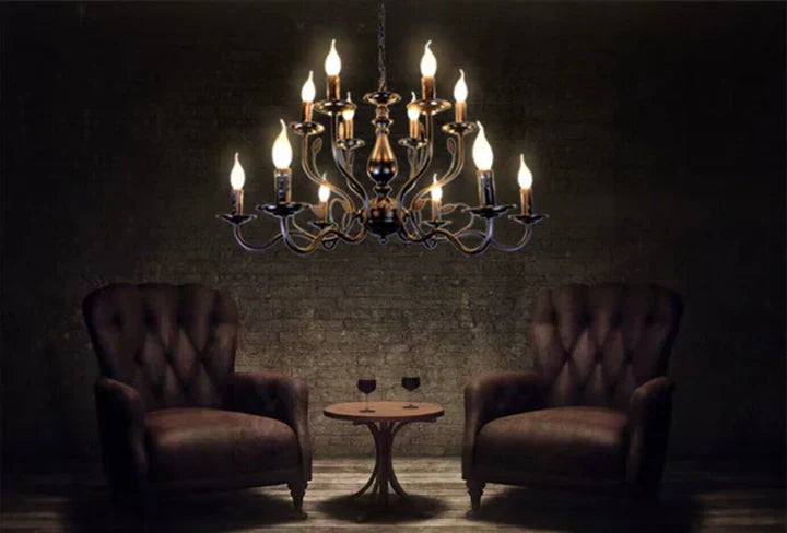 Multi Layer Iron Chandelier with Electronic Candles in Vintage Country Style for Living Room Cafe and Study - Richardrider
