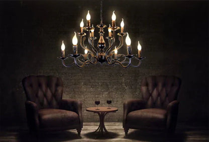 Multi Layer Iron Chandelier with Electronic Candles in Vintage Country Style for Living Room Cafe and Study - Richardrider