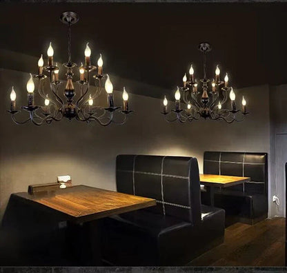 Multi Layer Iron Chandelier with Electronic Candles in Vintage Country Style for Living Room Cafe and Study - Richardrider