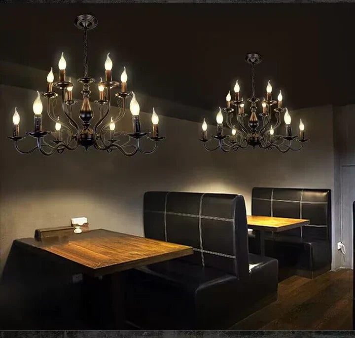 Multi Layer Iron Chandelier with Electronic Candles in Vintage Country Style for Living Room Cafe and Study - Richardrider