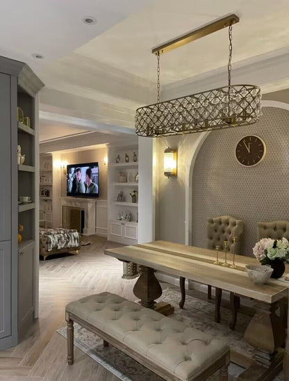 Post-modern Raindrop Crystal Chandelier Rectangle/Round Light Fixture for Living Room/Dining Table