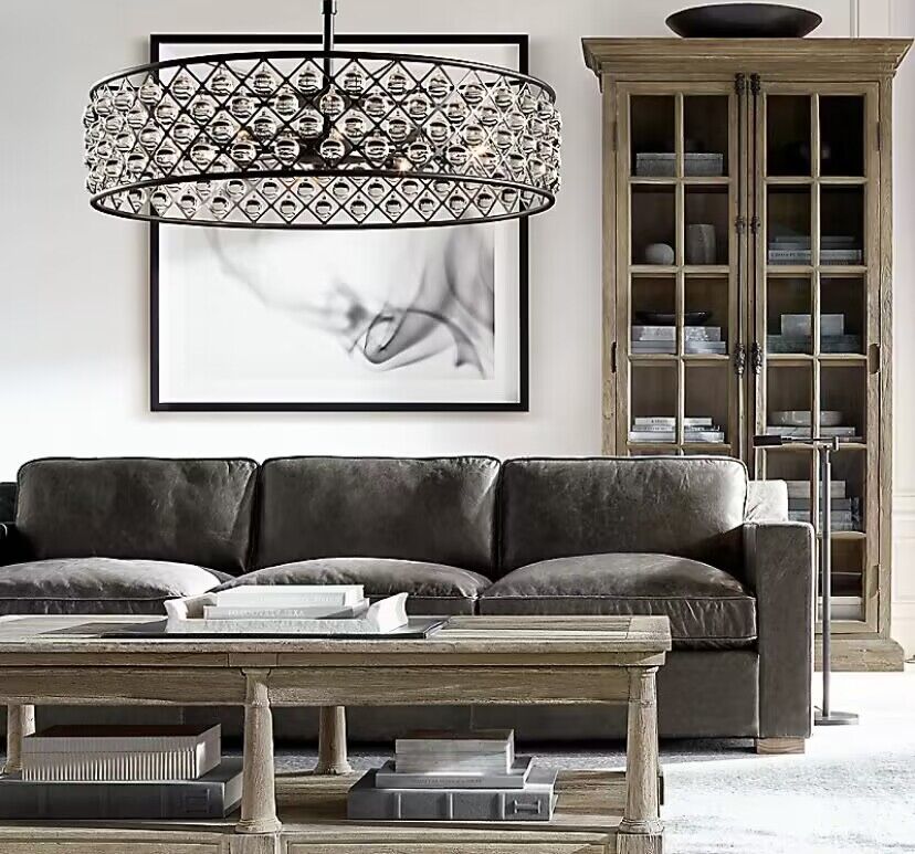 Post-modern Raindrop Crystal Chandelier Rectangle/Round Light Fixture for Living Room/Dining Table