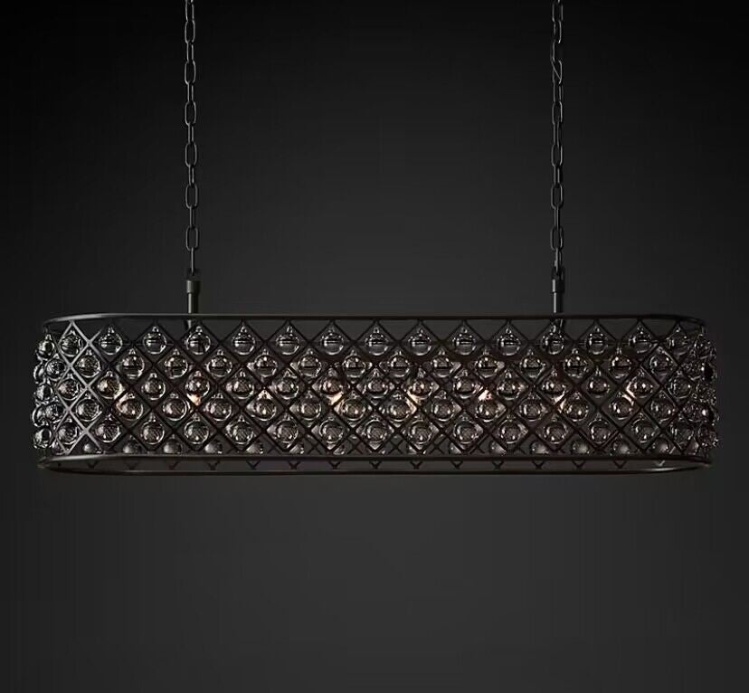 Post-modern Raindrop Crystal Chandelier Rectangle/Round Light Fixture for Living Room/Dining Table