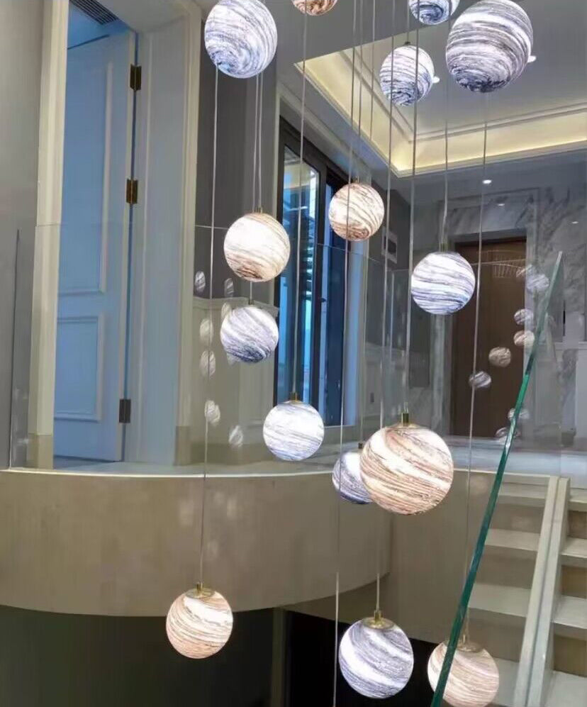 Nordic Planet Creative Long Ball Pendant Chandelier Staircase Foyer - Richardrider