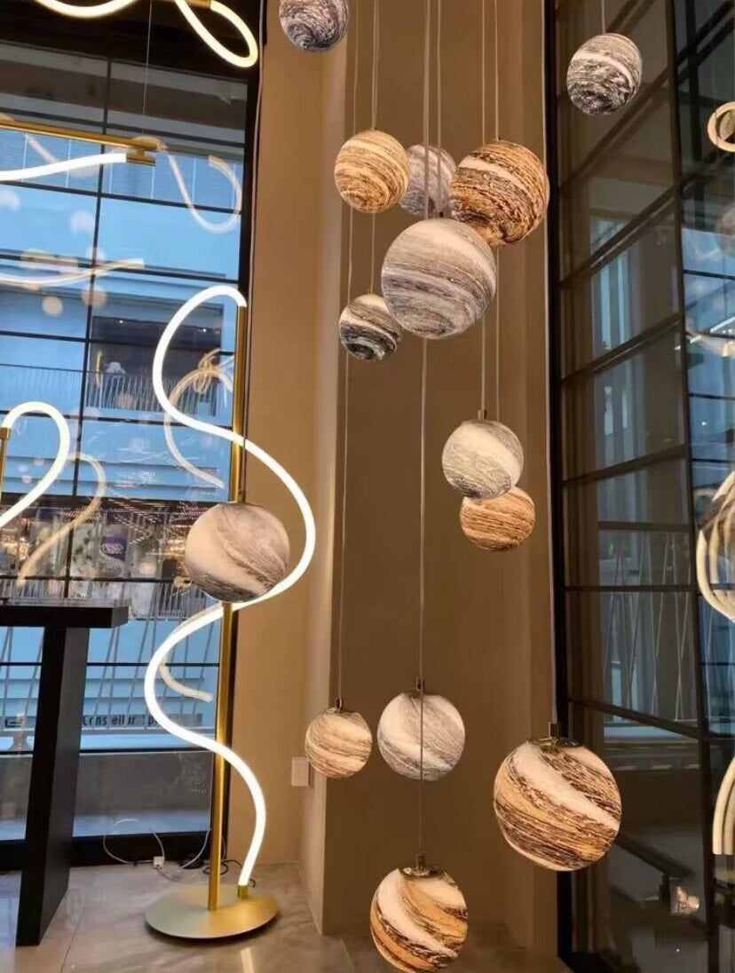 Nordic Planet Creative Long Ball Pendant Chandelier Staircase Foyer - Richardrider