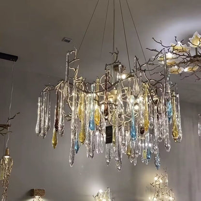 Artistic Branch Chandelier with Blue Glaze Drops for Dining Room - Richardrider