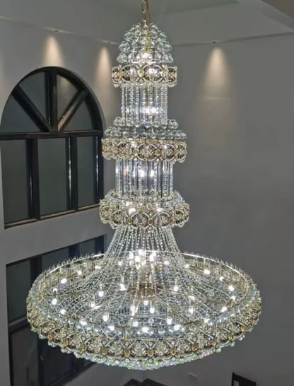 Oversized Luxury Multi-layers Gold Crystal Chandelier For High-ceiling Living Room/Foyer