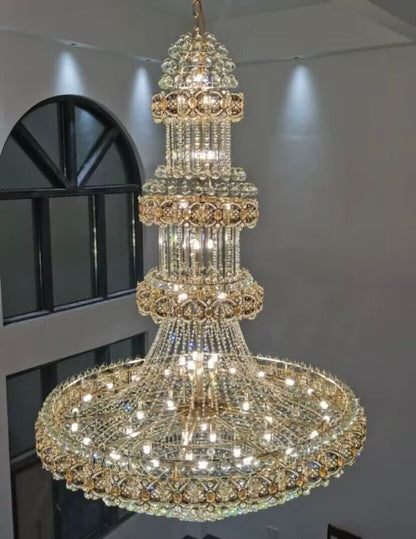 Oversized Luxury Multi-layers Gold Crystal Chandelier For High-ceiling Living Room/Foyer
