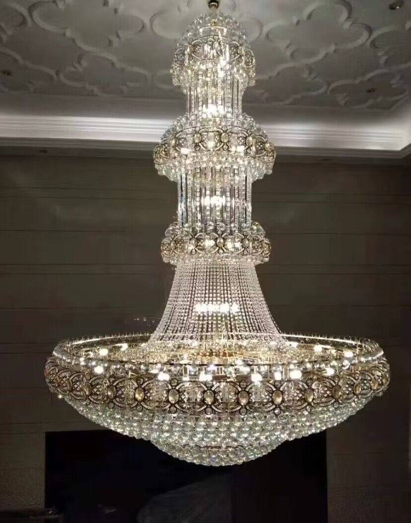 Oversized Luxury Multi-layers Gold Crystal Chandelier For High-ceiling Living Room/Foyer