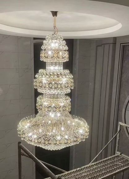 Oversized Luxury Multi-layers Gold Crystal Chandelier For High-ceiling Living Room/Foyer