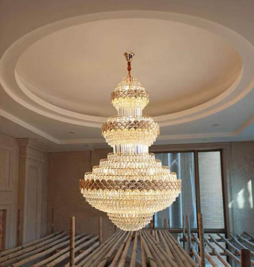 Extra Large Multi-layers Gold Luxury Crystal Chandelier Modern Empire Decrative Crystal Light For Living Room/Foyer/Staircase - Richardrider