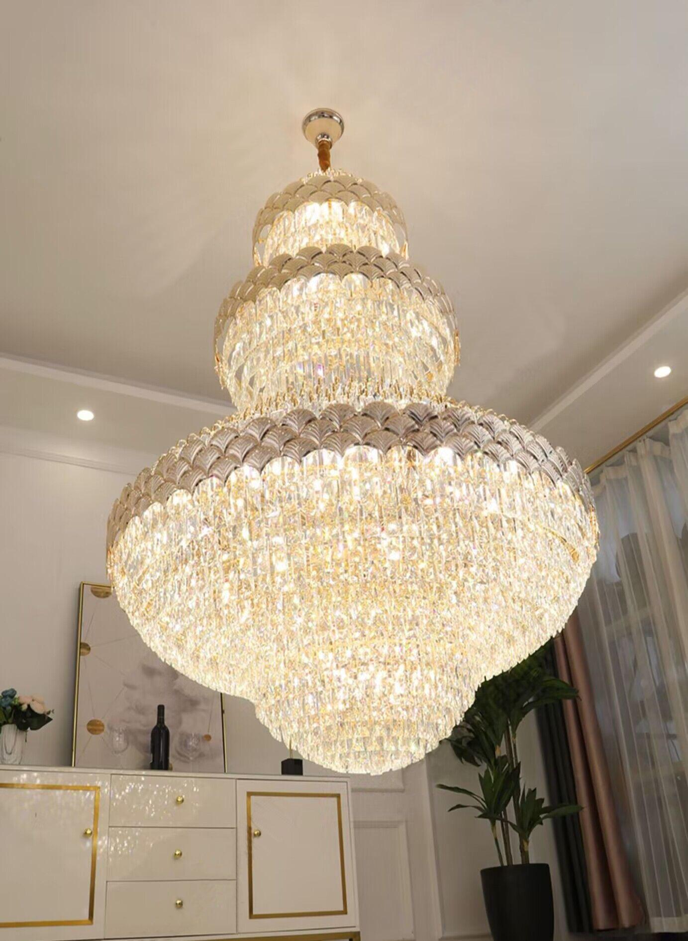 Extra Large Multi-layers Gold Luxury Crystal Chandelier Modern Empire Decrative Crystal Light For Living Room/Foyer/Staircase - Richardrider