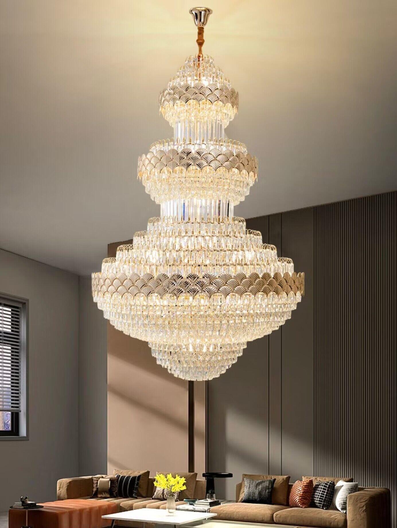 Extra Large Multi-layers Gold Luxury Crystal Chandelier Modern Empire Decrative Crystal Light For Living Room/Foyer/Staircase - Richardrider