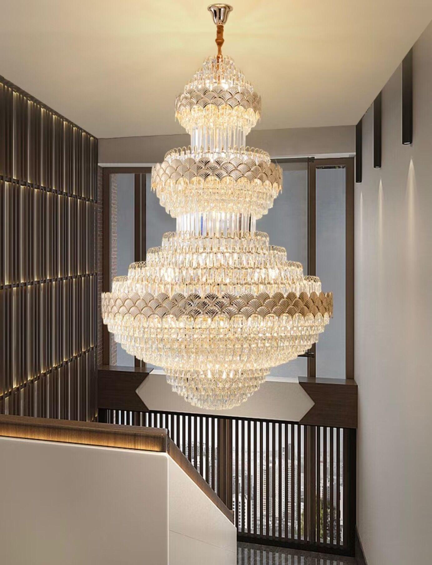Extra Large Multi-layers Gold Luxury Crystal Chandelier Modern Empire Decrative Crystal Light For Living Room/Foyer/Staircase - Richardrider