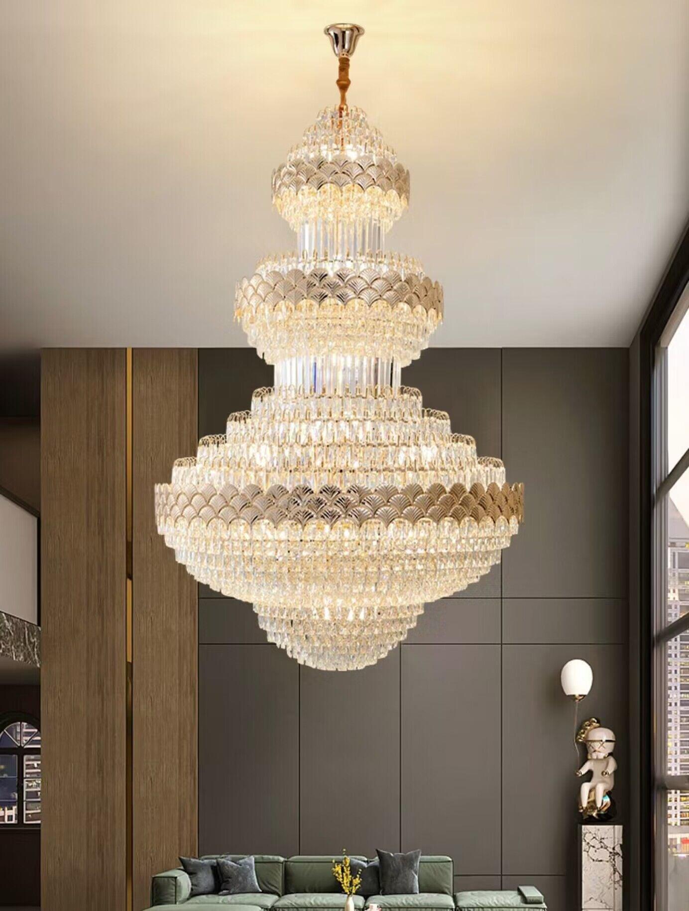 Extra Large Multi-layers Gold Luxury Crystal Chandelier Modern Empire Decrative Crystal Light For Living Room/Foyer/Staircase - Richardrider