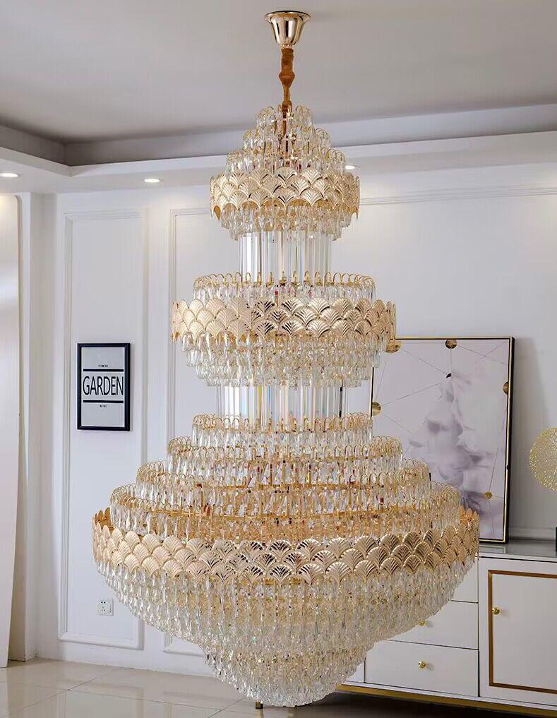 Extra Large Multi-layers Gold Luxury Crystal Chandelier Modern Empire Decrative Crystal Light For Living Room/Foyer/Staircase - Richardrider