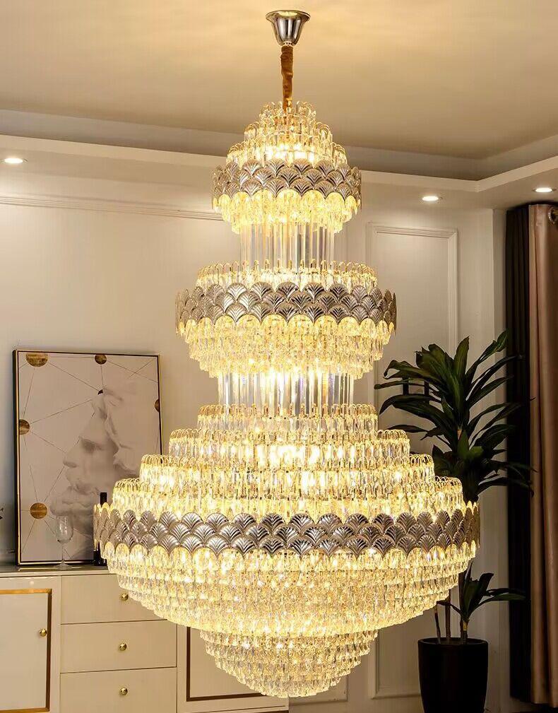 Extra Large Multi-layers Gold Luxury Crystal Chandelier Modern Empire Decrative Crystal Light For Living Room/Foyer/Staircase - Richardrider