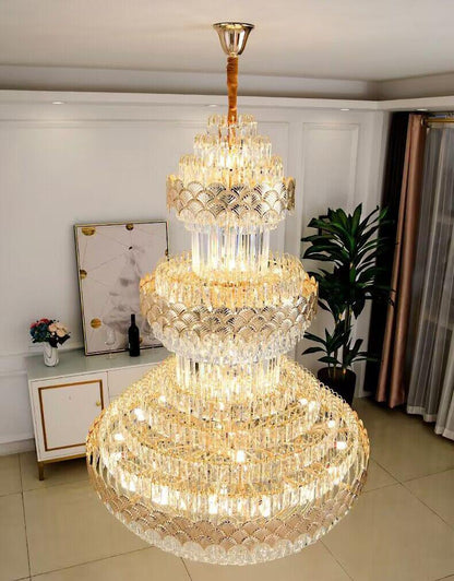 Extra Large Multi-layers Gold Luxury Crystal Chandelier Modern Empire Decrative Crystal Light For Living Room/Foyer/Staircase - Richardrider