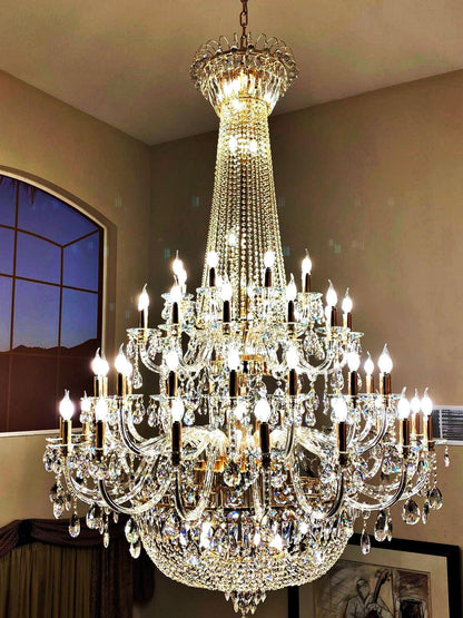 Extra Large European-style Multi-layers Candle Luxury Crystal Chandelier Gold Art Foyer/Staircase Decorative Light Fixture - Richardrider