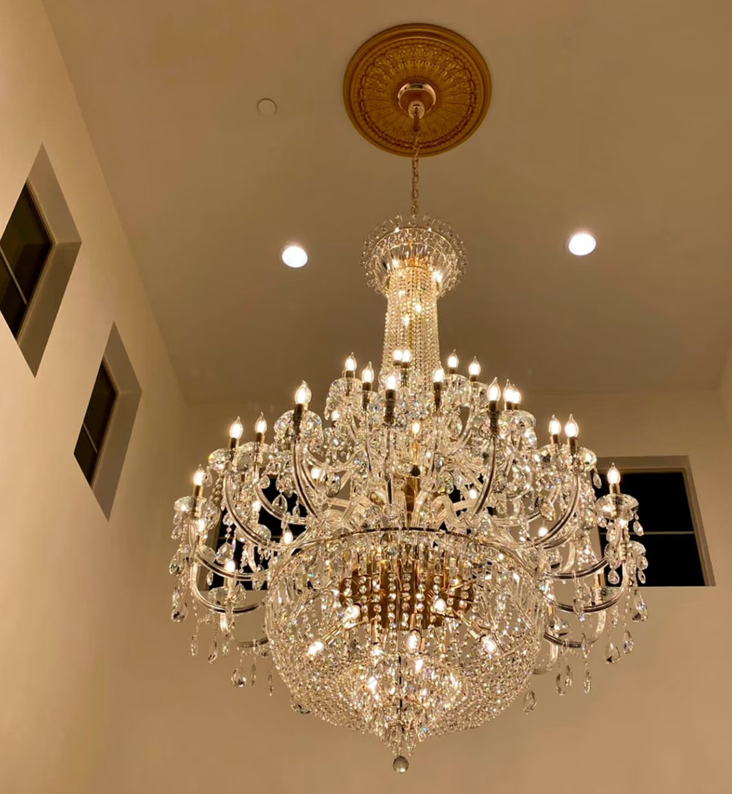 Extra Large European-style Multi-layers Candle Luxury Crystal Chandelier Gold Art Foyer/Staircase Decorative Light Fixture - Richardrider