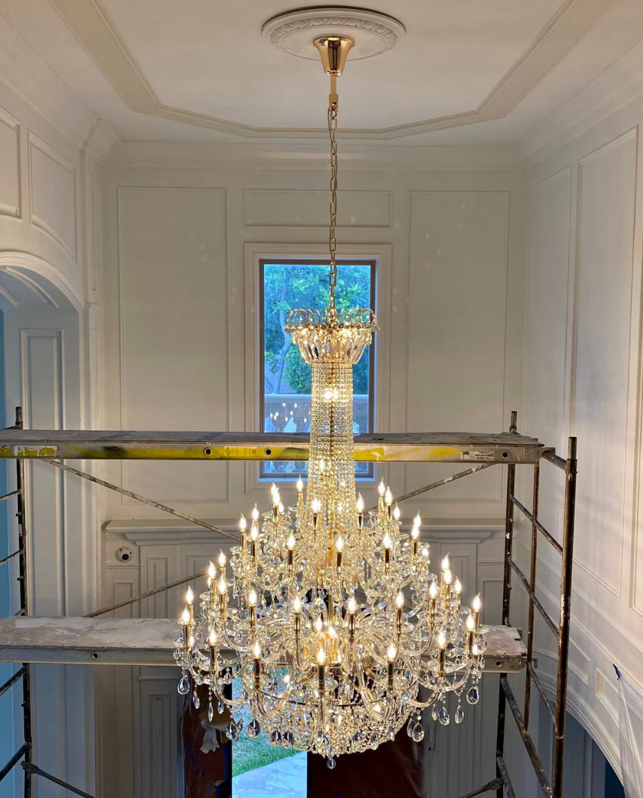Extra Large European-style Multi-layers Candle Luxury Crystal Chandelier Gold Art Foyer/Staircase Decorative Light Fixture - Richardrider