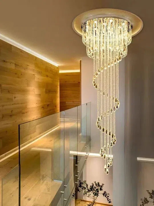Oversized Modern Cascade Spiral Crystal Staircase Chandelier For Duplex Building - Richardrider