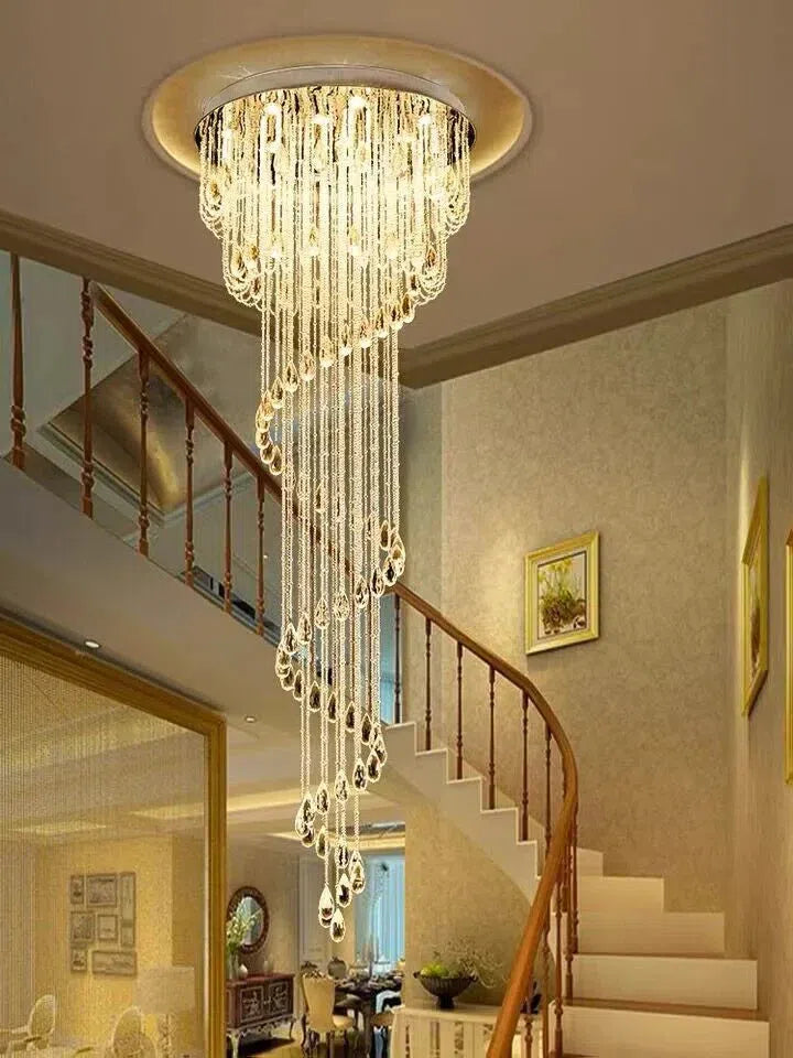 Oversized Modern Cascade Spiral Crystal Staircase Chandelier For Duplex Building - Richardrider