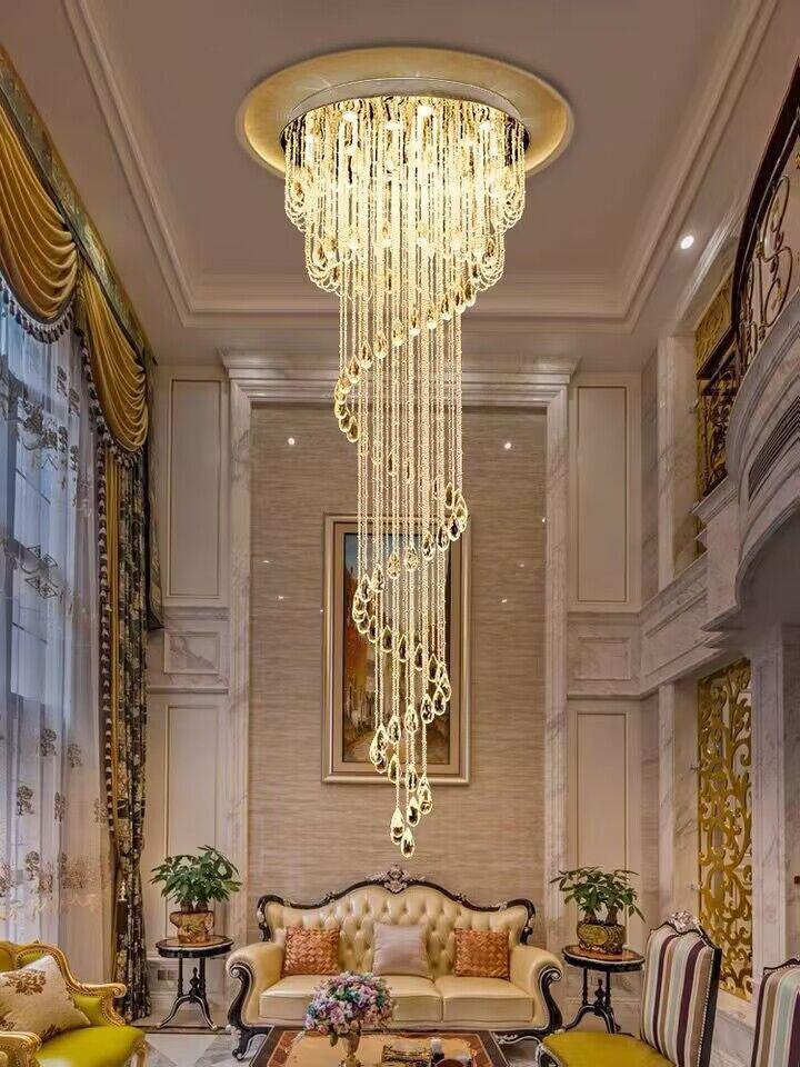 Oversized Modern Cascade Spiral Crystal Staircase Chandelier For Duplex Building - Richardrider