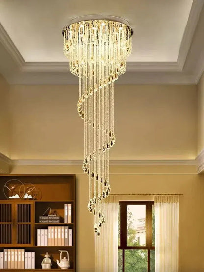 Oversized Modern Cascade Spiral Crystal Staircase Chandelier For Duplex Building - Richardrider