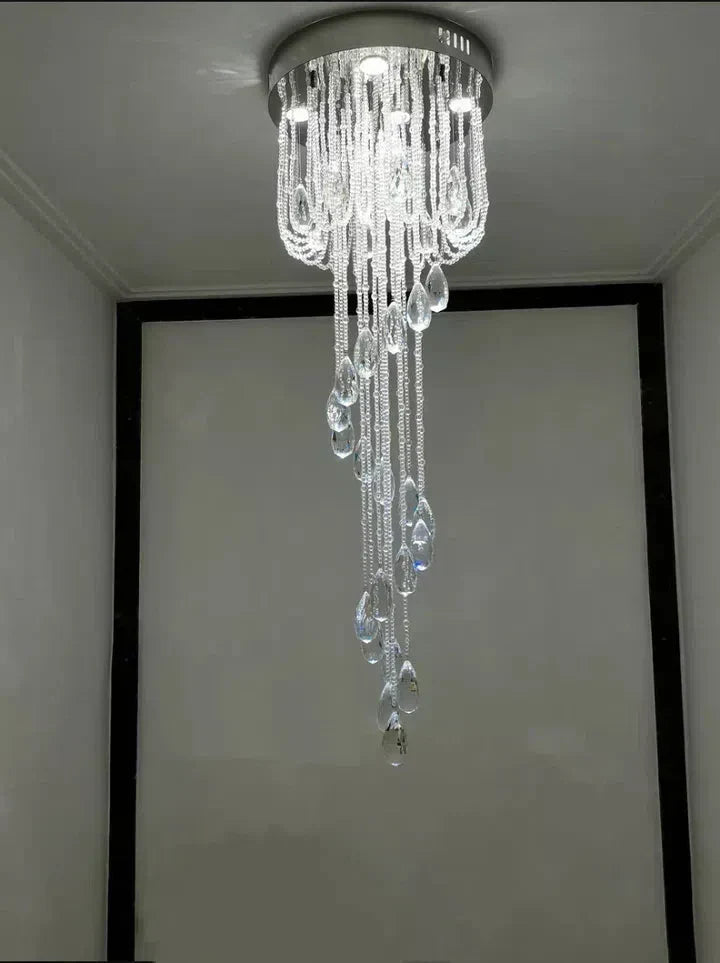 Oversized Modern Cascade Spiral Crystal Staircase Chandelier For Duplex Building - Richardrider