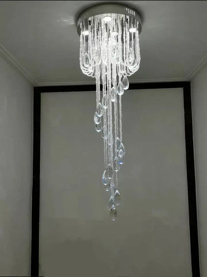 Oversized Modern Cascade Spiral Crystal Staircase Chandelier For Duplex Building - Richardrider
