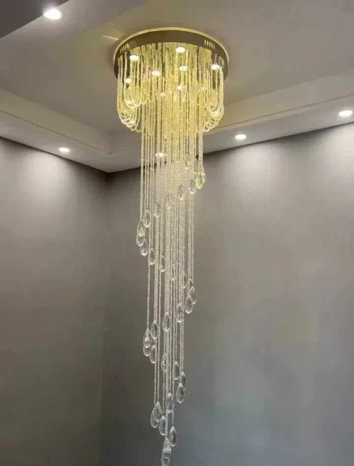 Oversized Modern Cascade Spiral Crystal Staircase Chandelier For Duplex Building - Richardrider
