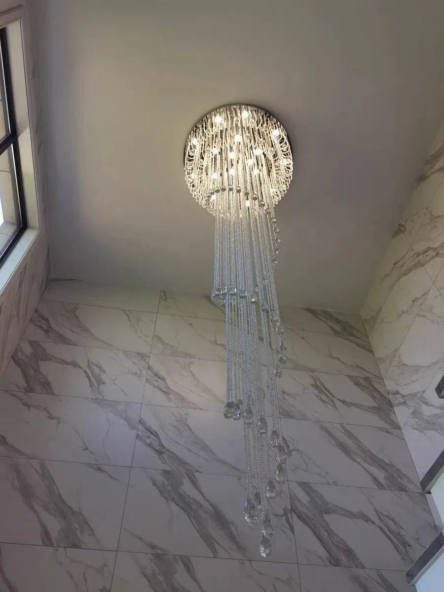 Oversized Modern Cascade Spiral Crystal Staircase Chandelier For Duplex Building - Richardrider