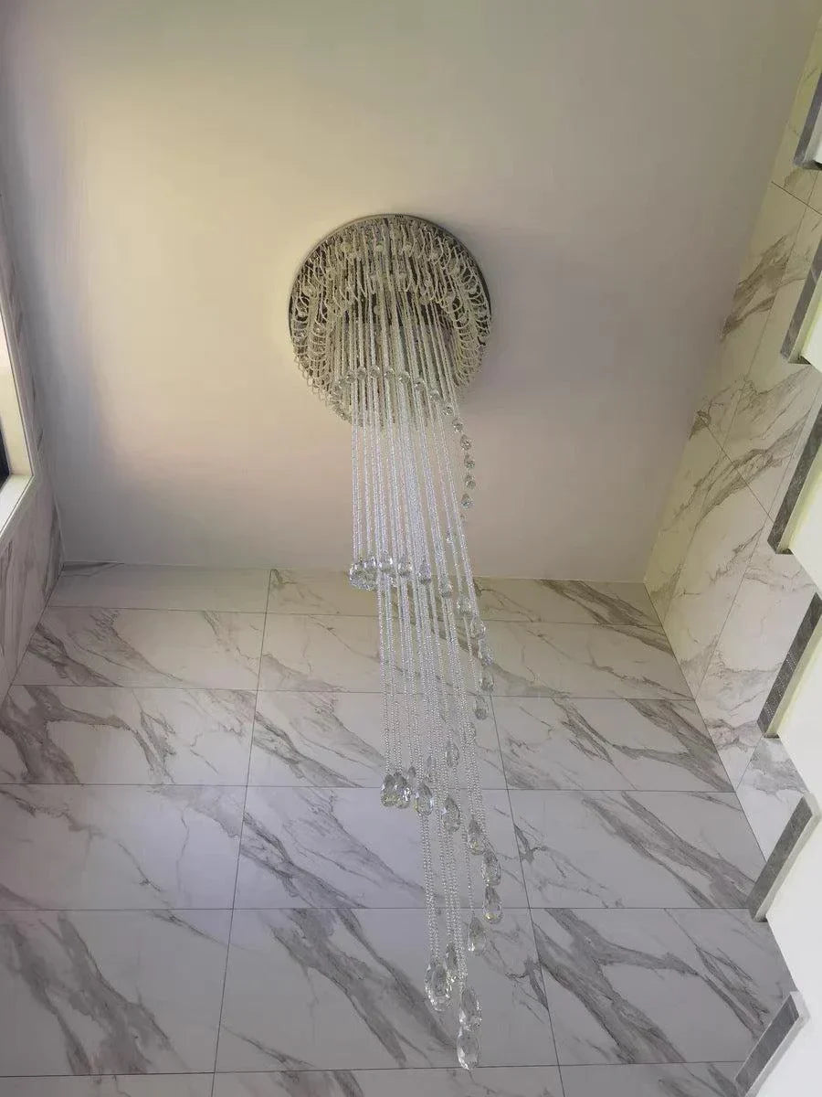 Oversized Modern Cascade Spiral Crystal Staircase Chandelier For Duplex Building - Richardrider