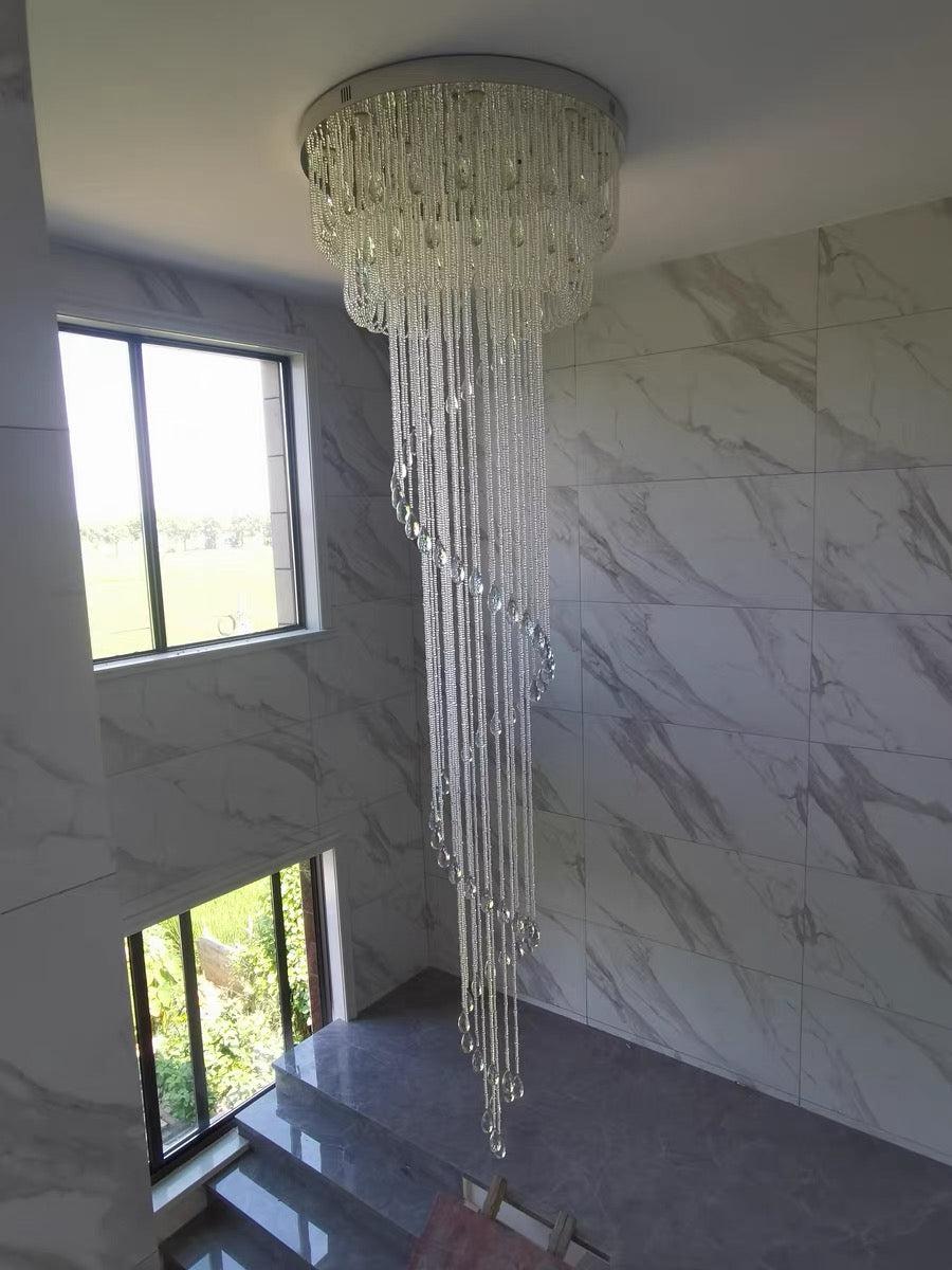 Oversized Modern Cascade Spiral Crystal Staircase Chandelier For Duplex Building - Richardrider