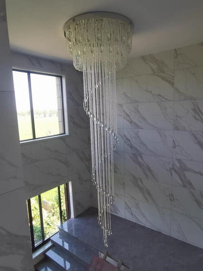 Oversized Modern Cascade Spiral Crystal Staircase Chandelier For Duplex Building - Richardrider