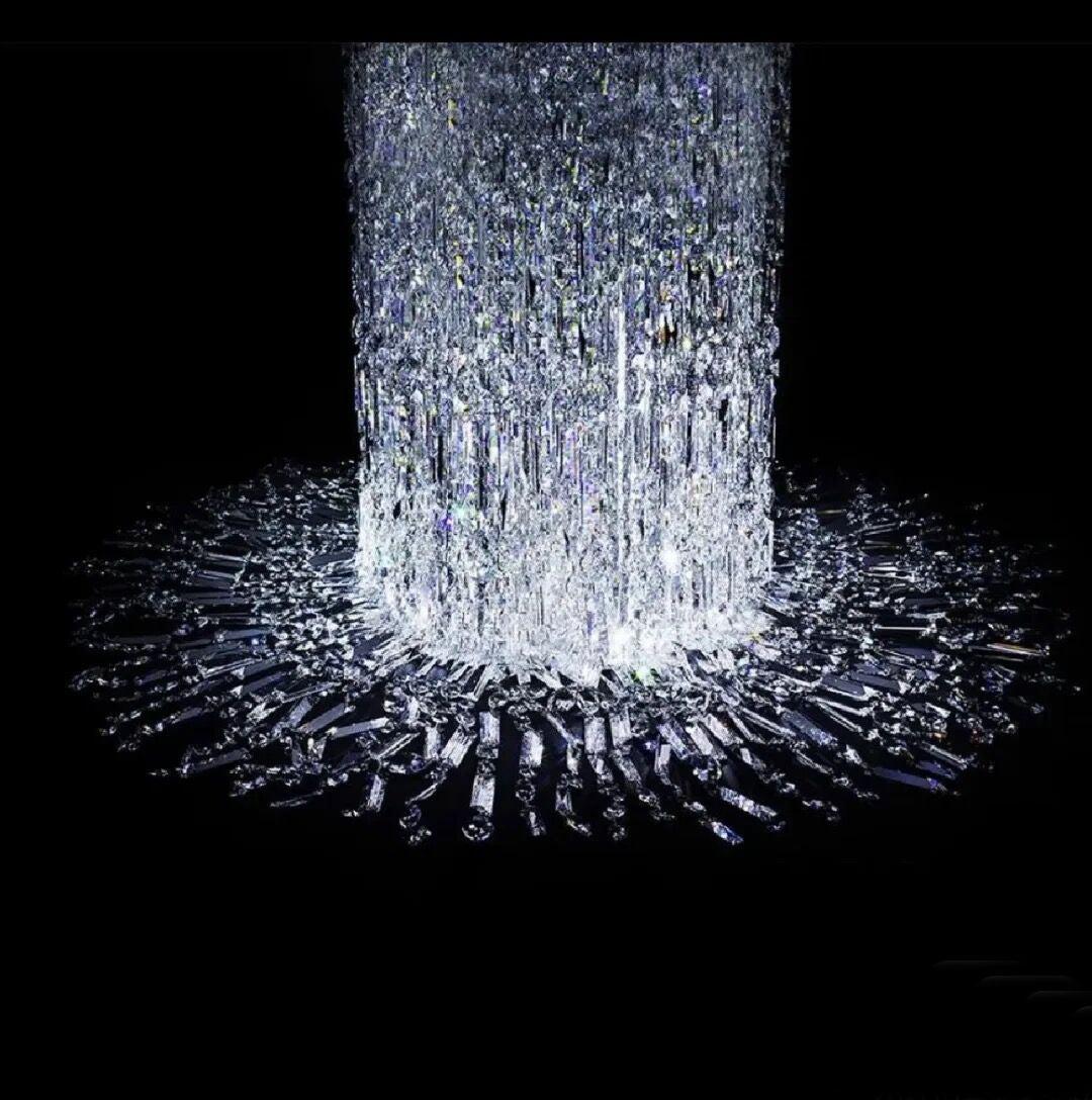 Oversized Silver Crystal Long Ceiling Chandelier Art Designer Column Waterfall Decorative Staircase Light Fixture - Richardrider