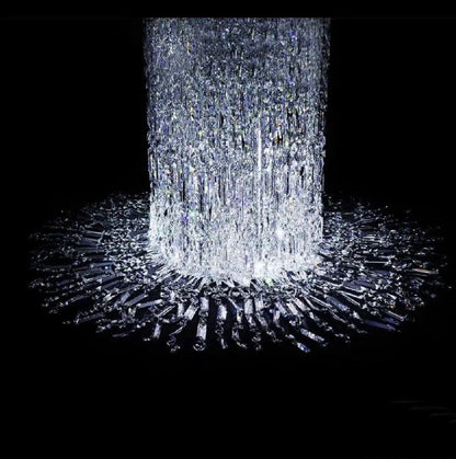 Oversized Silver Crystal Long Ceiling Chandelier Art Designer Column Waterfall Decorative Staircase Light Fixture - Richardrider